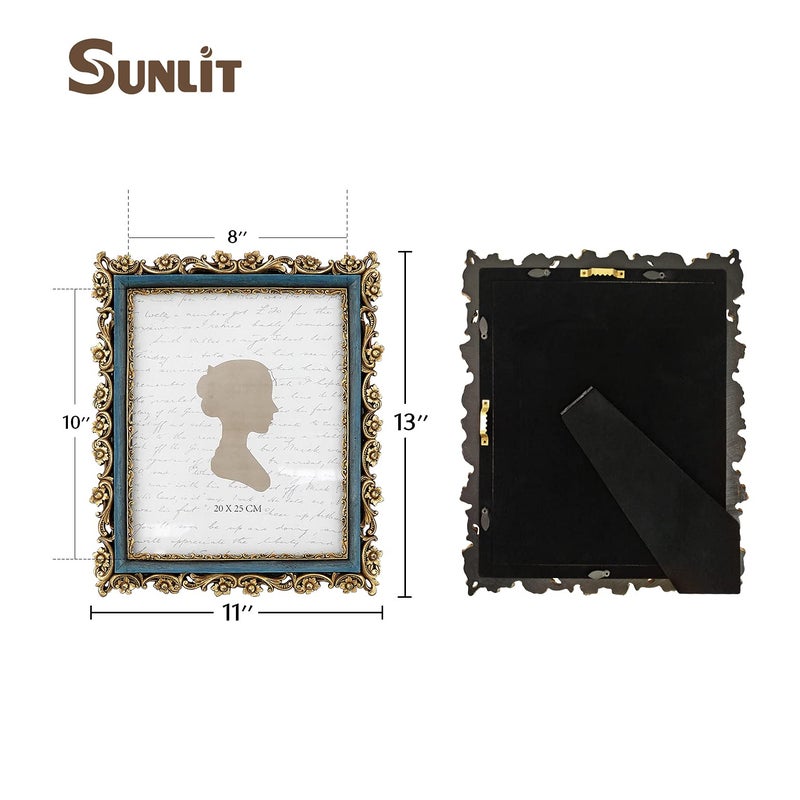 Sunlit Vintage Picture Frame 8x10 Inch, Luxury Antique Photo Frames with Glass Front, Photo Display, Tabletop Wall Hanging, Gift Ideas, Gold and Blue - Image 2